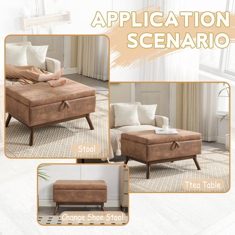Mid-Century Modern Square Coffee Table with Storage Bench