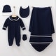 preview thumbnail 1 of 5, Cotton Satin 5-Piece Newborn Baby Set Navy Blue