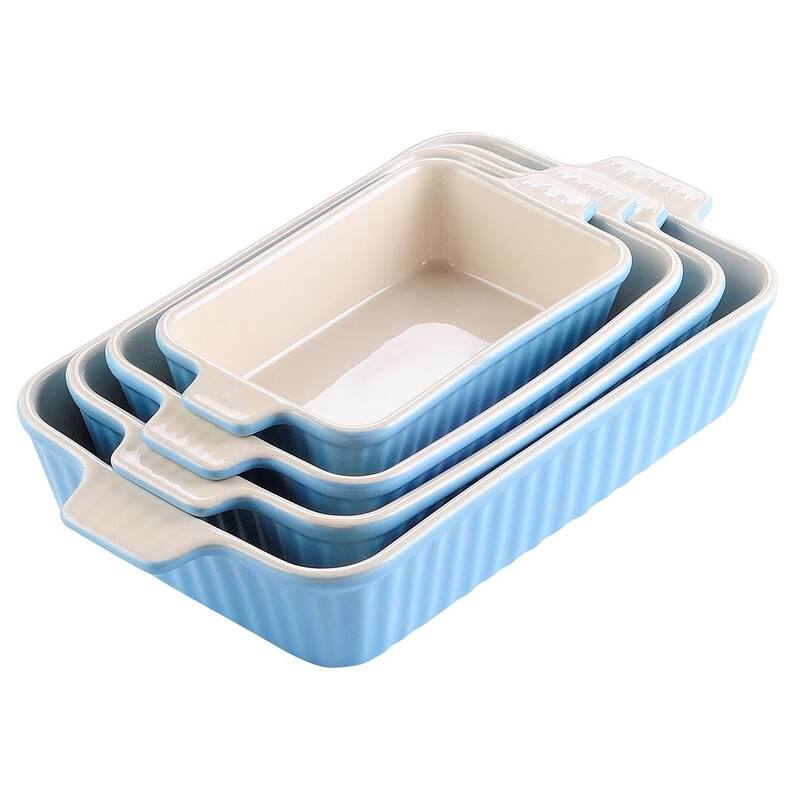MALACASA Series Bake.Bake, Rectangle Porcelain Bakeware Set - Set of 4 - Blue