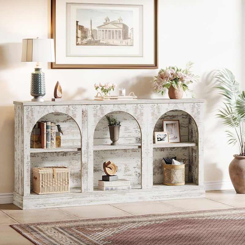 63-Inch Farmhouse Console Table with 3 Tier Storage for Entryway, Living Room - 11.81"D x 62.99"W x 31.5"H