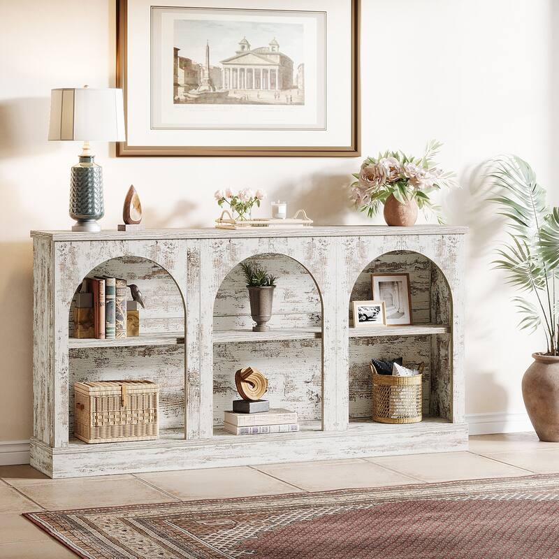 63-Inch Farmhouse Console Table with 3 Tier Storage