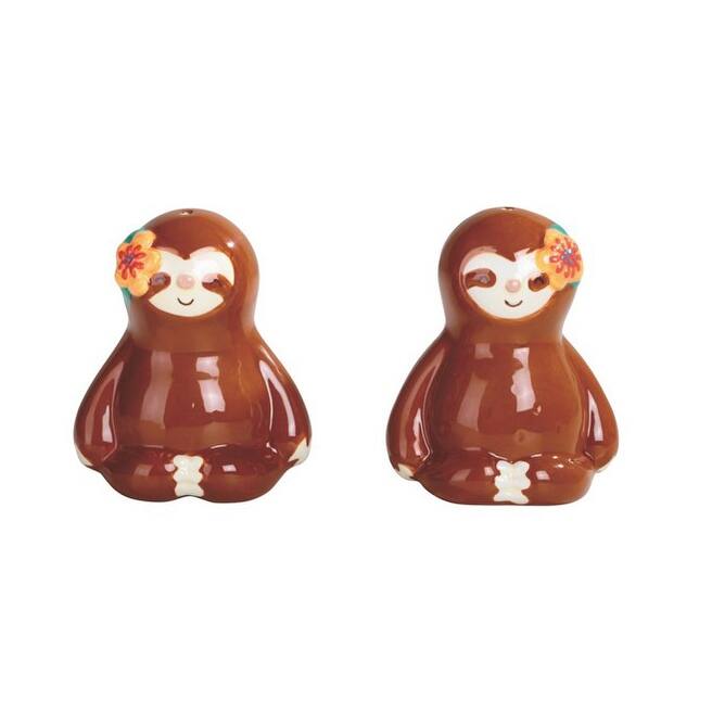 Q-Max 3" H Sitting Brown Sloth Salt and Pepper Sahker 2 PCS Set