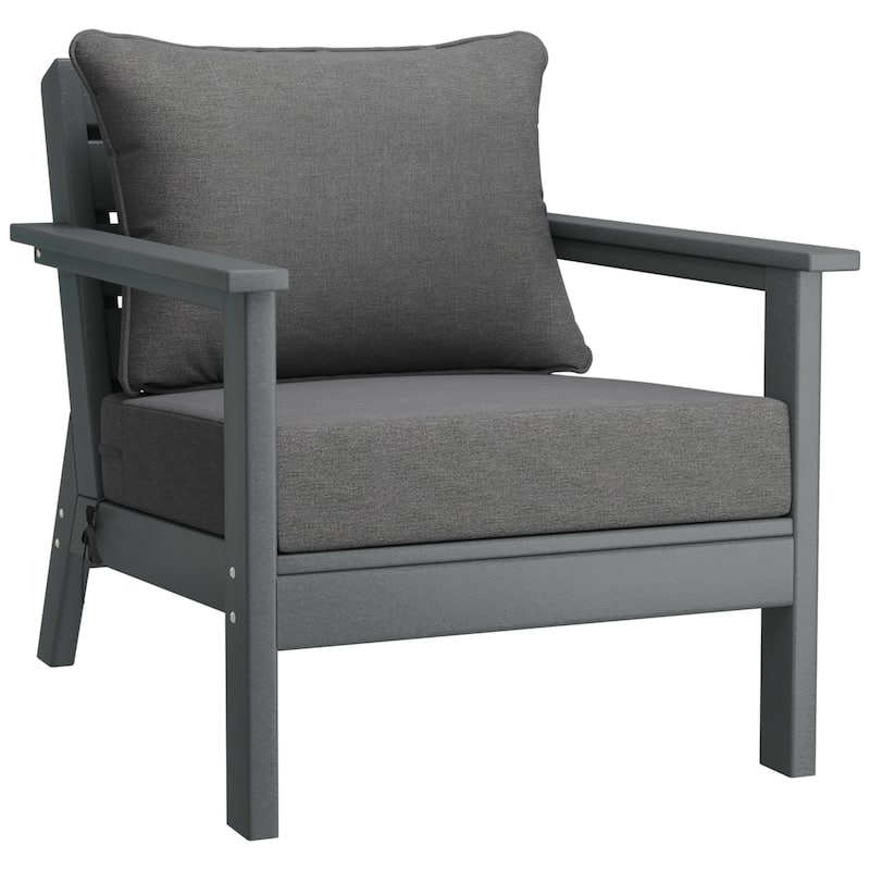 Birchwood All Weather HDPE Outdoor Patio Deep Seating Gray Club Chair With Cushions (1-Piece)