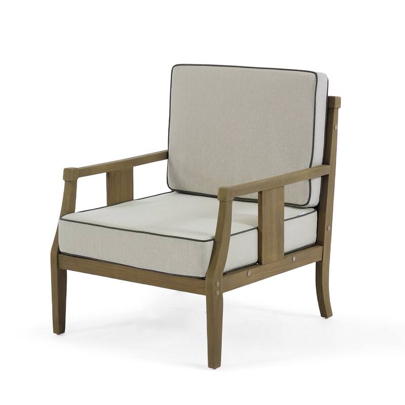 Set of 2 Outdoor Teak Wood Armchairs with Cushions, Patio Club Chairs