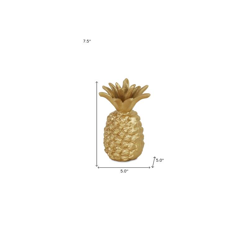 HomeRoots 8" Gold Cast Iron Pineapple Hand Painted Sculpture - 7.5" H x 5" W x 5" D