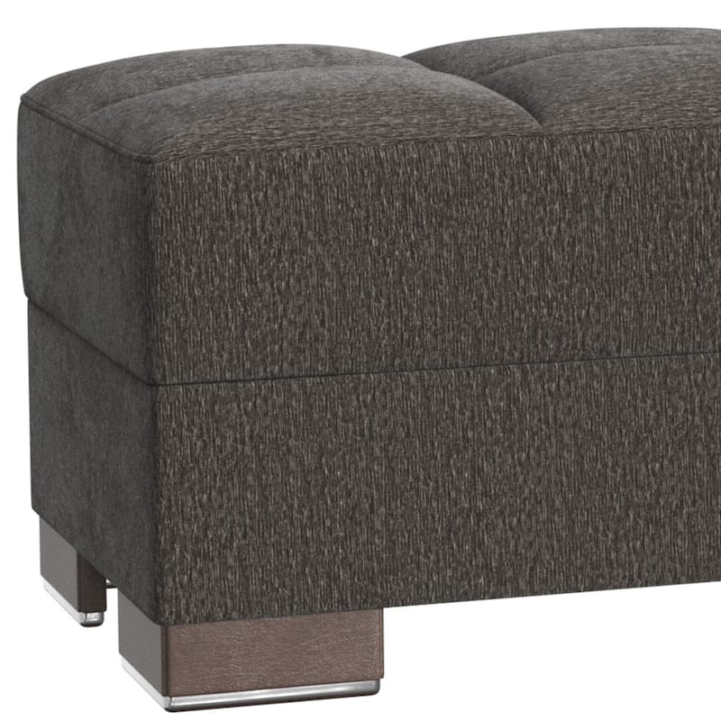 HomeRoots 50" Gray and Brown Chenille Tufted Storage Ottoman