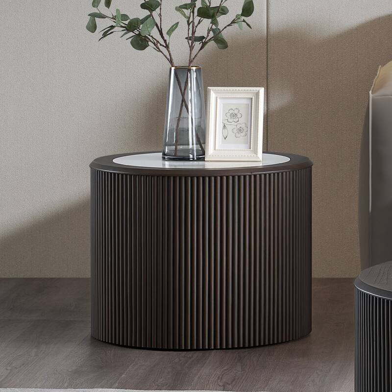 GDF Studio - Carysfort Modern Faux Marble Round Coffee Table - Dark Brown (23.62")