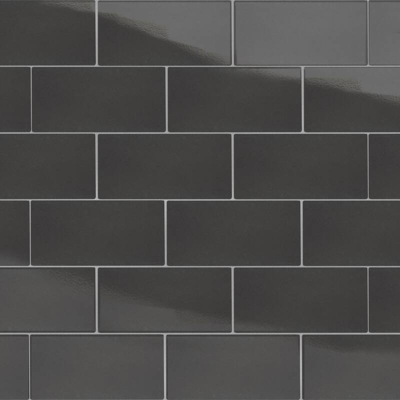 Merola Tile Piscina Glossy Black 9-5/8" x 19-1/2" Porcelain Floor and Wall Tile