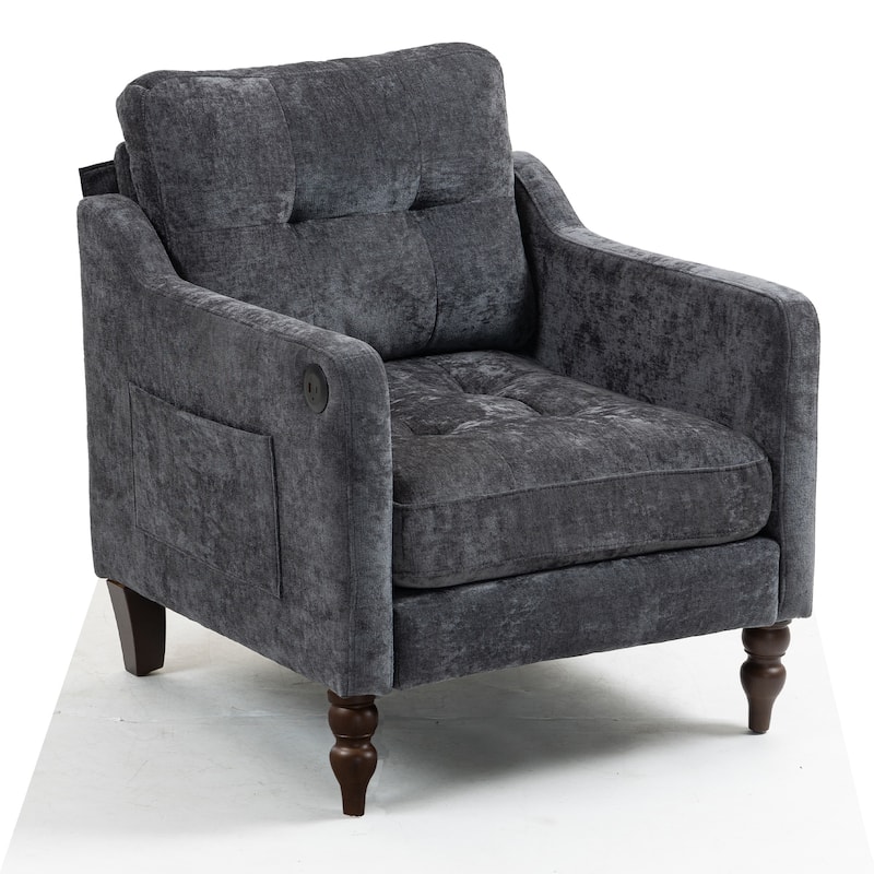 Retro Chenille Accent Sofa Chair with USB Charging Port