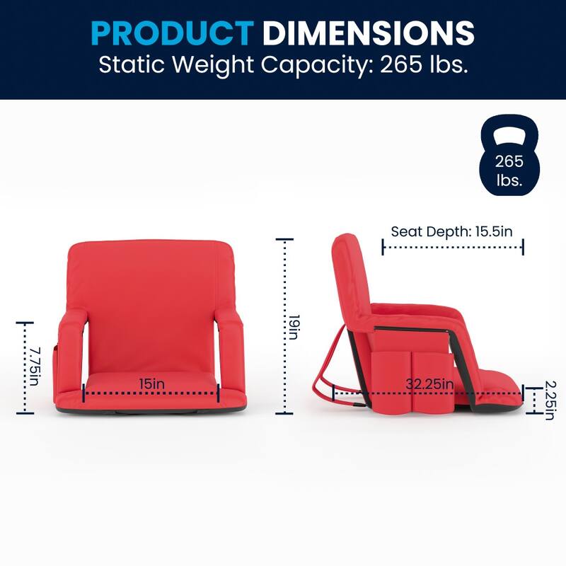 2 Pack Reclining Backpack Padded Stadium Chairs-Armrests & Storge Pockets
