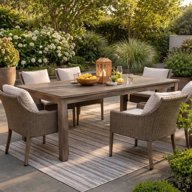 Neji 87 Inch Dining Table, Burnt Brown Eucalyptus Wood Frame, Plank Top