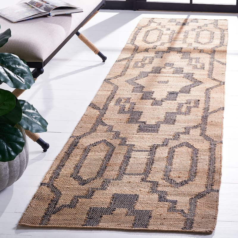 SAFAVIEH Natural Fiber Erla Boho Jute Rug - 2'3" x 9' Runner - Natural/Black