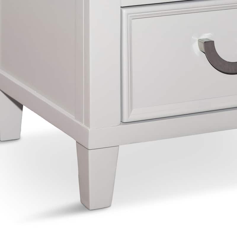 Kiki Nightstand with 2 Drawers, Chrome Metal, White Wood