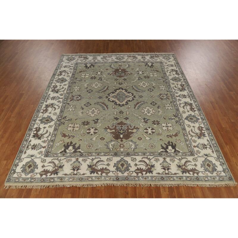 Green Floral Oushak Indian Area Rug Handmade Wool Carpet - 8'2" x 9'8"