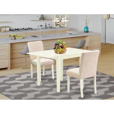 3-Piece Linen White Finish Solid Wood Top Dining Table Set
