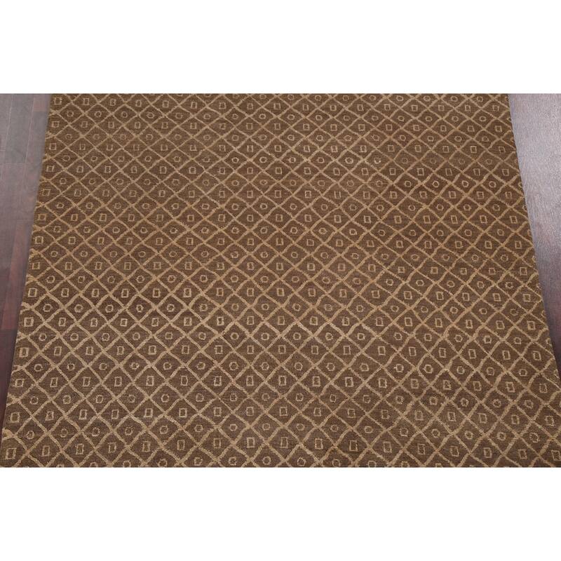 Vegetable Dye Trellis Nepalese Oriental Area Rug Handmade Wool Carpet - 6'1" x 9'0"