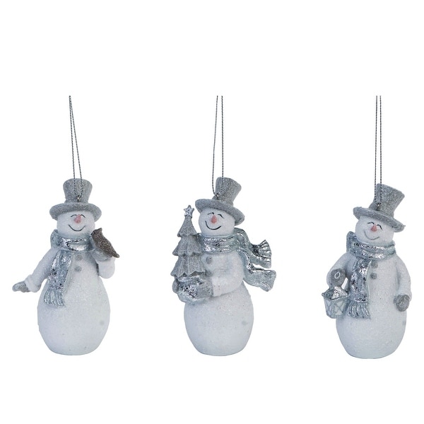Set of 3 Silver and White Smiling Snowman Christmas Ornaments 5". Opens flyout.