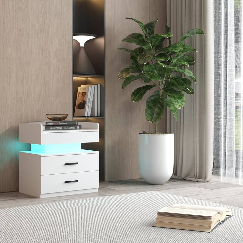 Nightstand with LED Strip Light and 2 Drawers, Bedside End Table with Storage for Bedroom Living Room Study