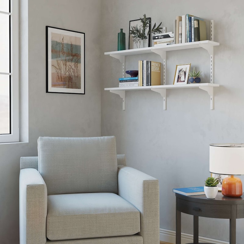 Adjustable Shelf, 36 inch Floating Shelves, Wooden Closet Shelves, Kitchen Shelving, Pantry Shelves, Wall Mounted, Tier Options - 2 Boards - 2 Tier