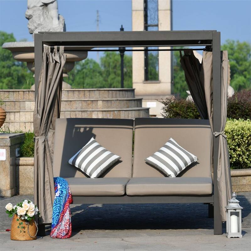 Outdoor Adjustable Daybed Canopy Patio Lounge Set with Cushions and Rain Cover