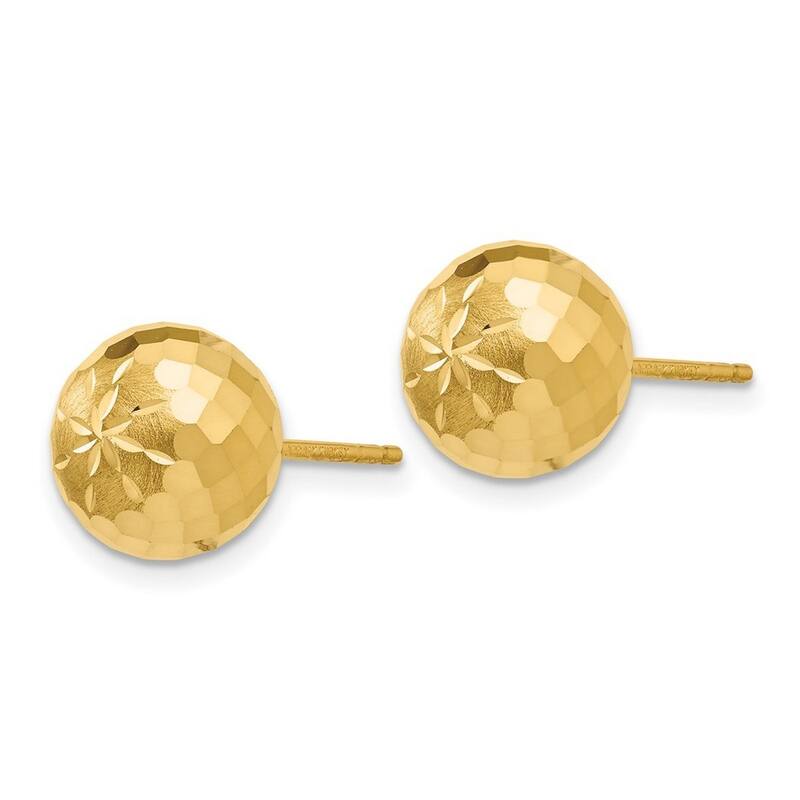 Curata 14k Yellow Gold 9mm Large Diamond-Cut Mirror Ball Post Earrings