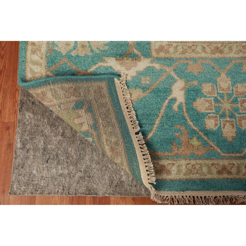 All-Over Green Oushak Indian Area Rug Floral Handmade Wool Carpet - 9'1" x 11'9"