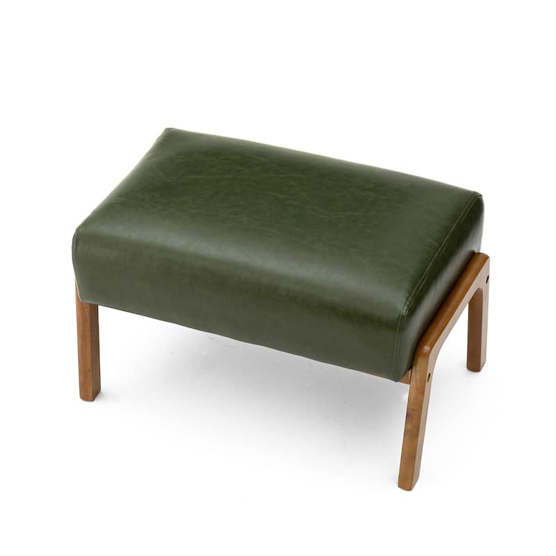 Glitzhome 24.5"W Leatherette Accent Stool With Walnut Rubberwood Legs