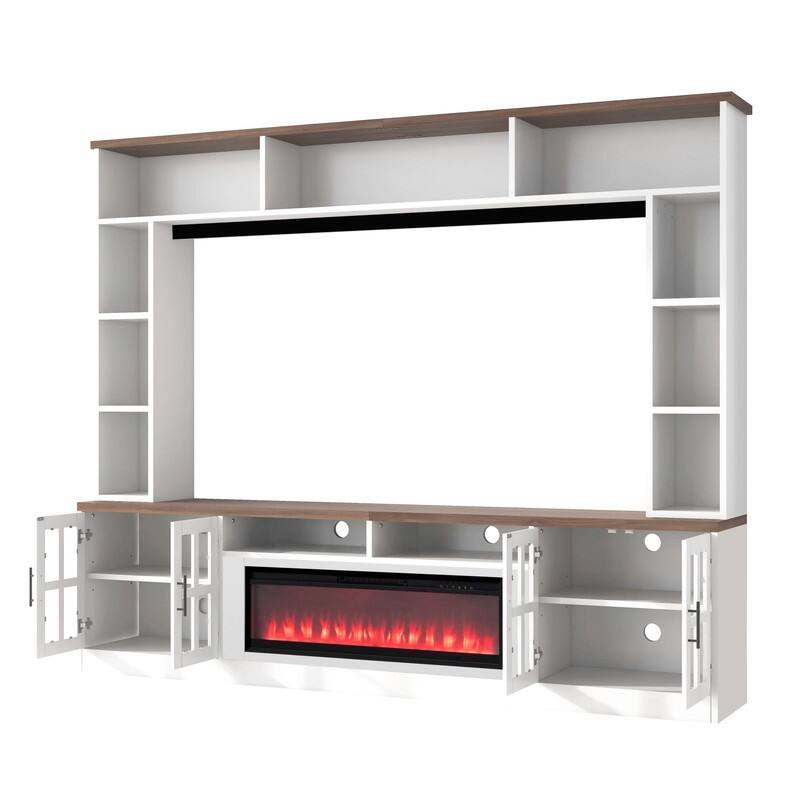 95.5" Wide Wall Unit Entertainment Center with Electric Fireplace and Bookshelves for TVs up to 80"