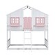 preview thumbnail 10 of 11, Pink+White Twin over Twin Size Wood House Bunk Bed with Roof