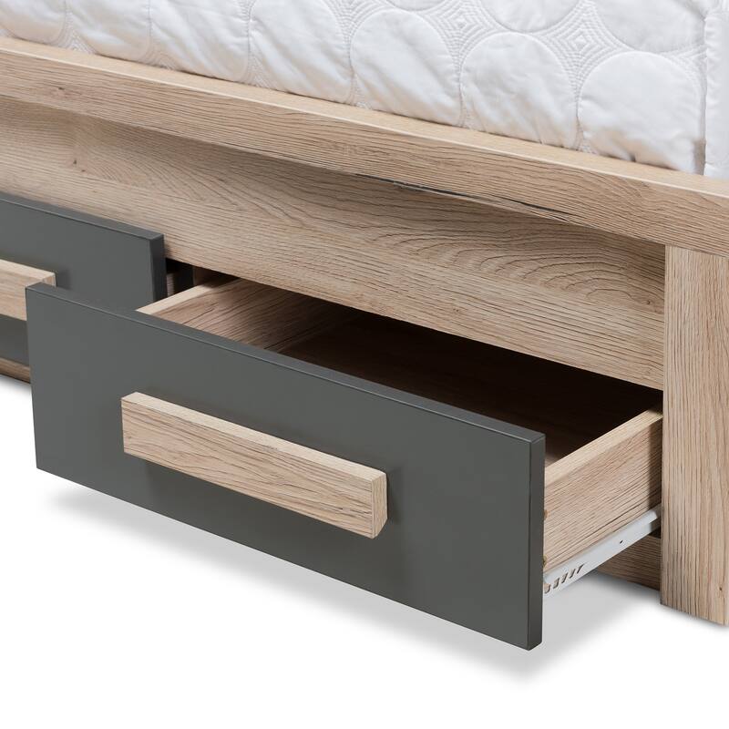Twin Storage Bed with Drawers - Dark Grey & Brown Platform Bed Frame, Headboard Included