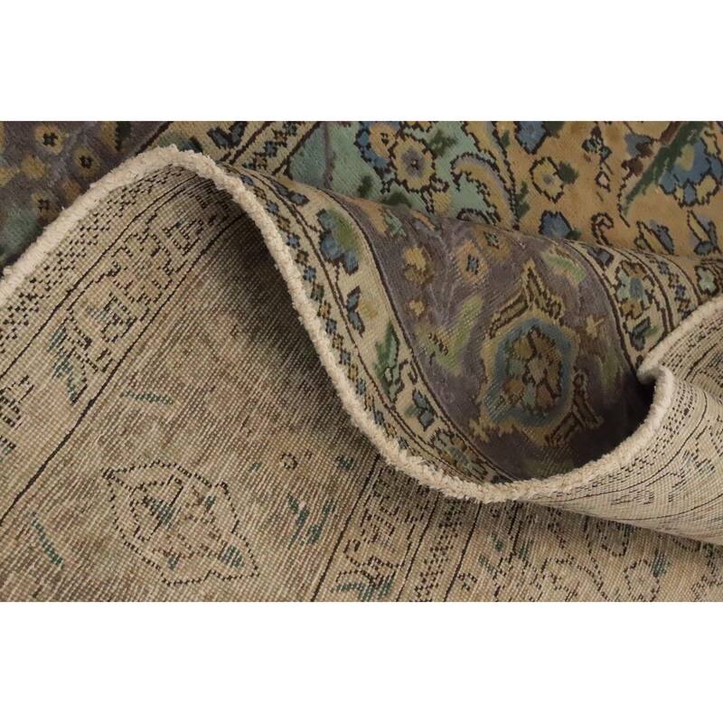 Hand Knotted Oriental 100% Wool Carpet Traditional Floral Brown Tabriz Area Rug - 11' 1'' X 7' 10''