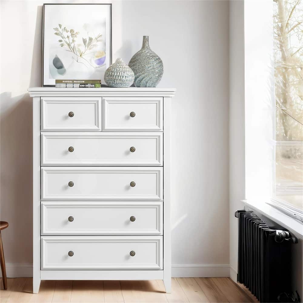 Modern 6 Drawers Dresser with Metal Handles and Metal Slide Rails