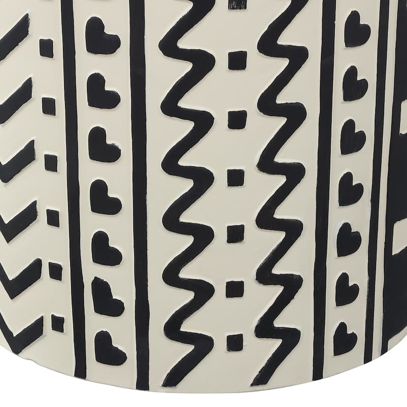 Zakhai 18" MidCentury Modern Geometric Drum Garden Stool, Cream/Black, by JONATHAN Y