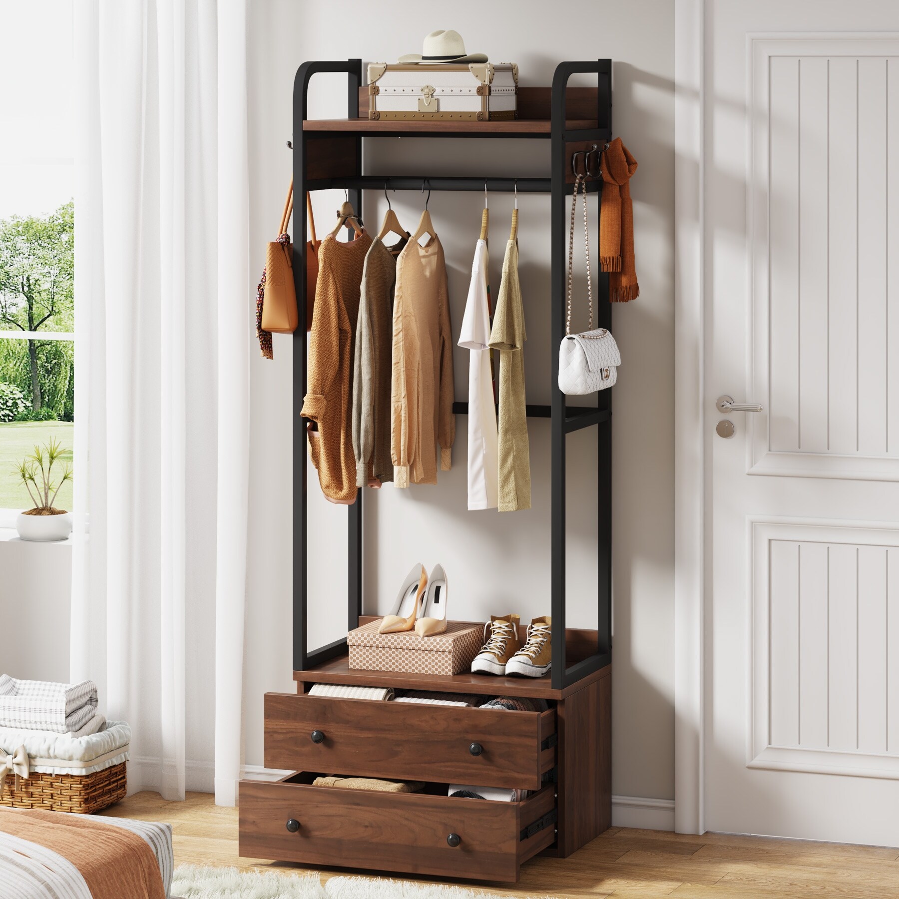 Bestar Pur 86 Closet Organizer with 3-Drawer in Rustic Brown