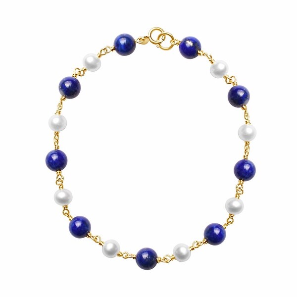 14K White Pearl and Lapis Link Bracelet 7.5". Opens flyout.