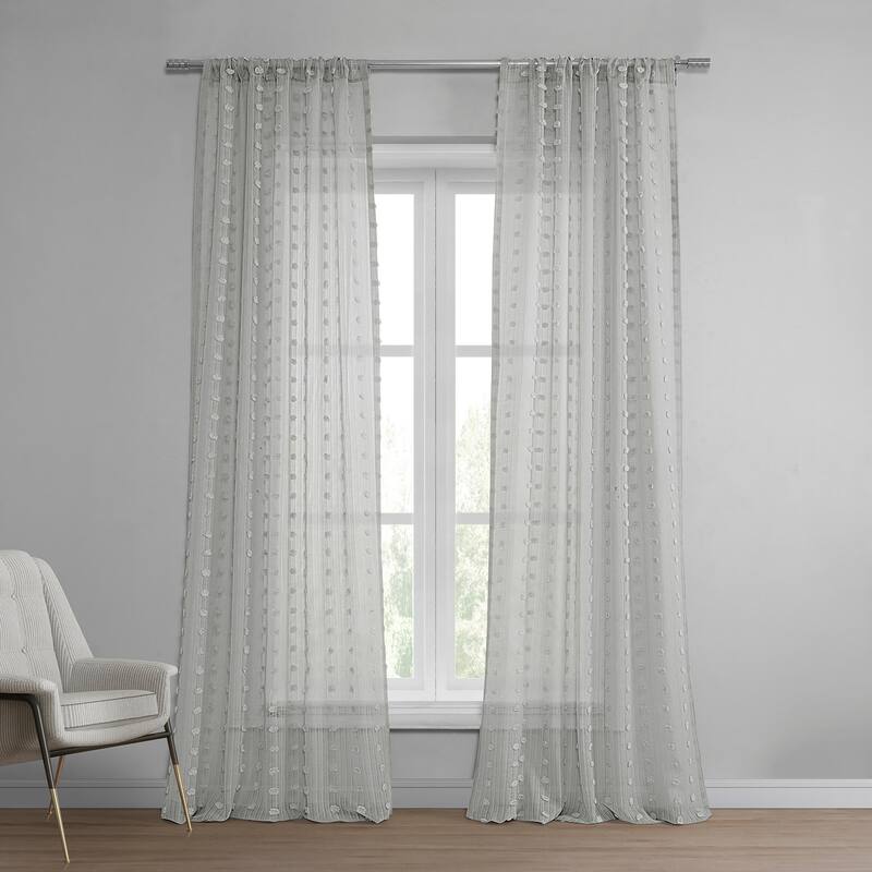 Exclusive Fabrics Strasbourg Dot Patterned Faux Linen Sheer Curtain (1 Panel) - 50 X 108 - Strasbourg Dot Grey