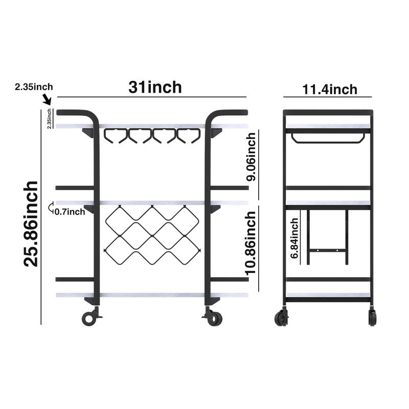Modern Industrial 3-tier Bar Cart with Wine Rack