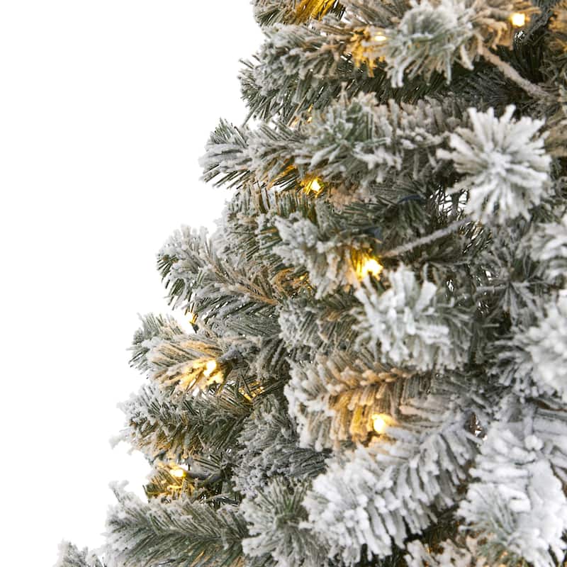 6ft Pre-Lit Artificial Christmas Tree - Flocked Frosted Fir with Stand & 250 Lights - Green - 72