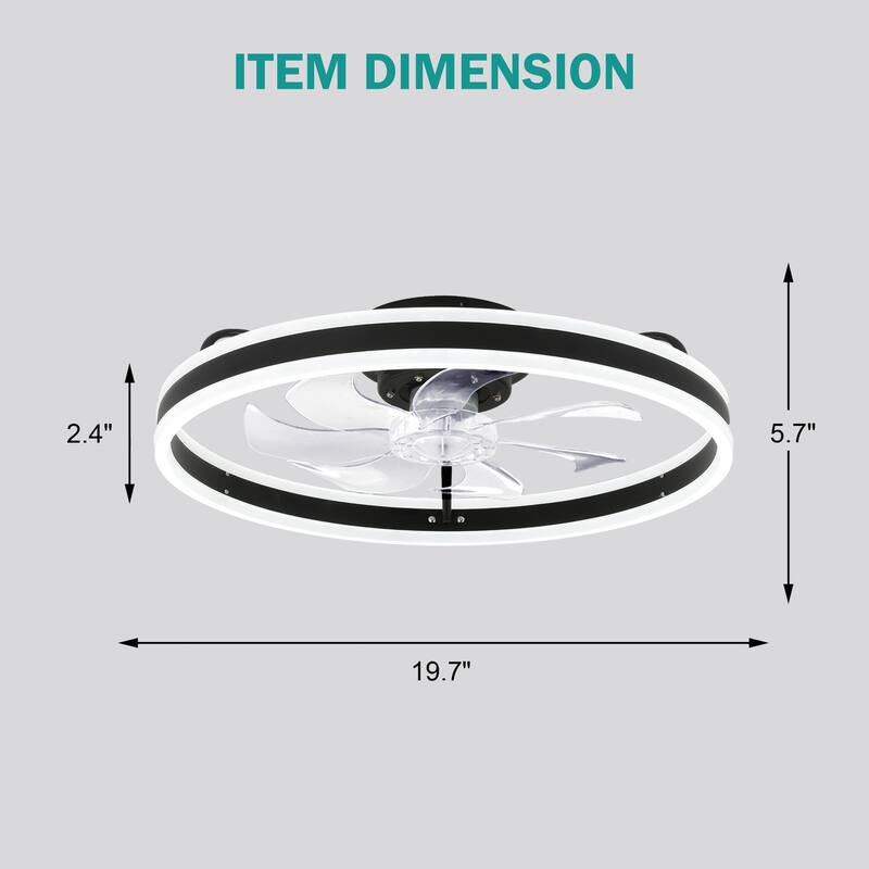 20"/24"/72" Oaks Aura Cotti Low Profile Dimmable Smart Ceiling Fan with Lights 6-Speed Flush Mount Modern Remote