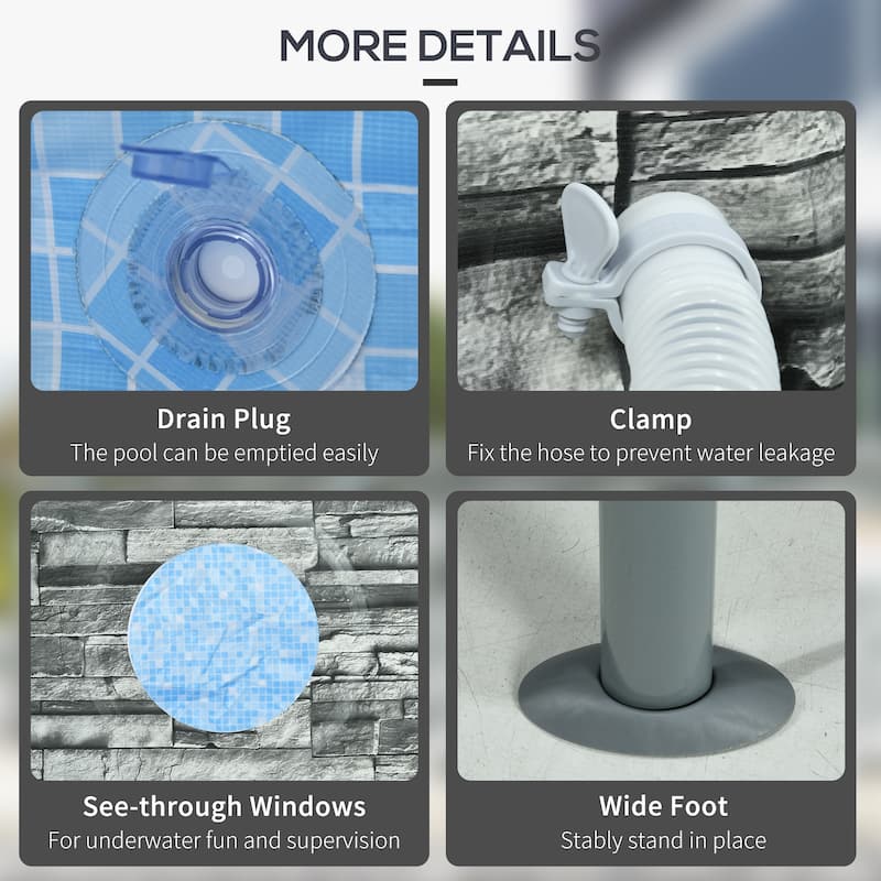 Outsunny 14' x 33" Round Above Ground Swimming Pool, Steel Frame Pool with Cartridge Filter Pump and Repair Patch, Gray Brick