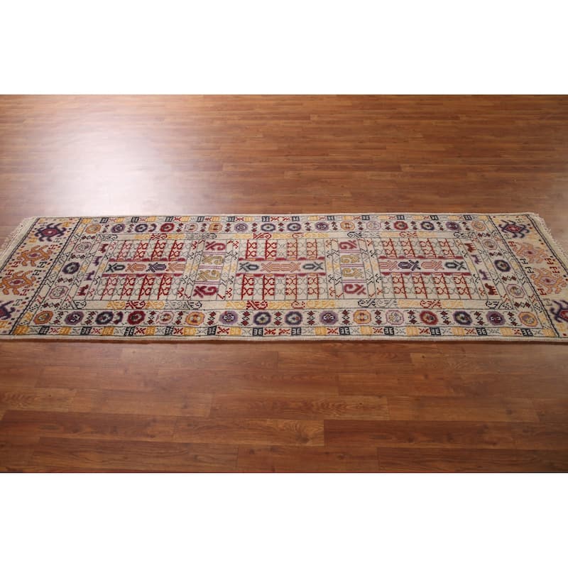 Tribal Geometric Khotan Runner Rug Handmade Wool Carpet - 2'6"x 8'0"