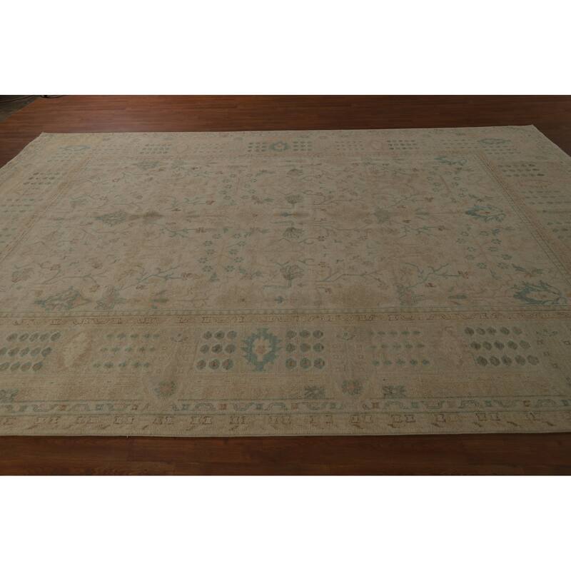 Vegetable Dye Oushak Turkish Rug Handmade Floral Wool Carpet - 9'0" x 12'4"