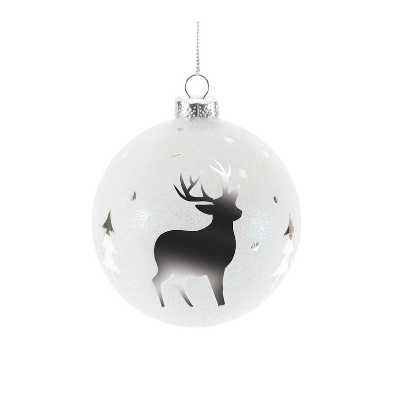 Glittered Deer Frosted Glass Christmas Ornaments - 5" - White - 6ct
