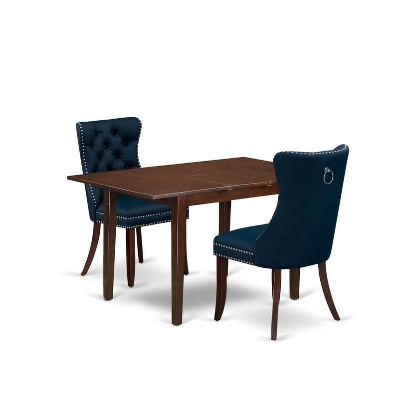 HomeStock 3-Pc Mahogany Finish Rectangular Solid Wood Top With Butterfly Leaf Dining Table Set