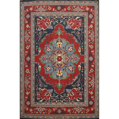 Hand Knotted Oriental 100% Wool Carpet Traditional Medallion Red Heriz (serapi) Area Rug - 11' 8'' X 9' 1''