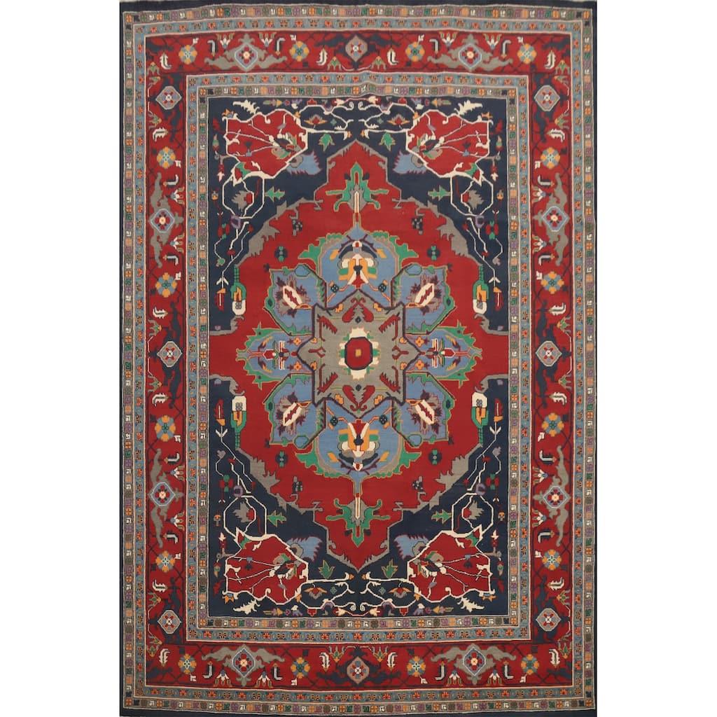 Hand Knotted Oriental 100% Wool Carpet Traditional Medallion Red Heriz (serapi) Area Rug - 11' 8'' X 9' 1''