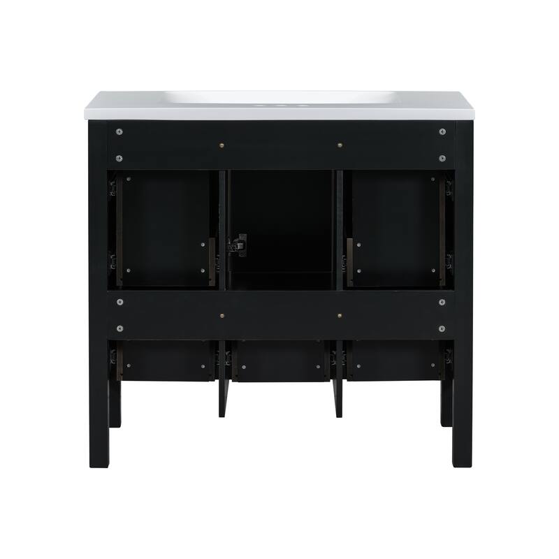 Freestanding Vanity for Bathroom with Resin Sink, Storage Cabinet with 5 Drawers, Soft Closing Doors and Gold Metal Handles