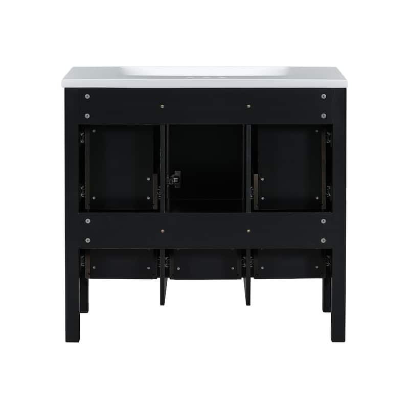 Roomfitters 36" Vanity with Resin Sink, Solid Wood Cabinet with 5 Drawers and Soft Closing Doors, Freestanding Storage Set