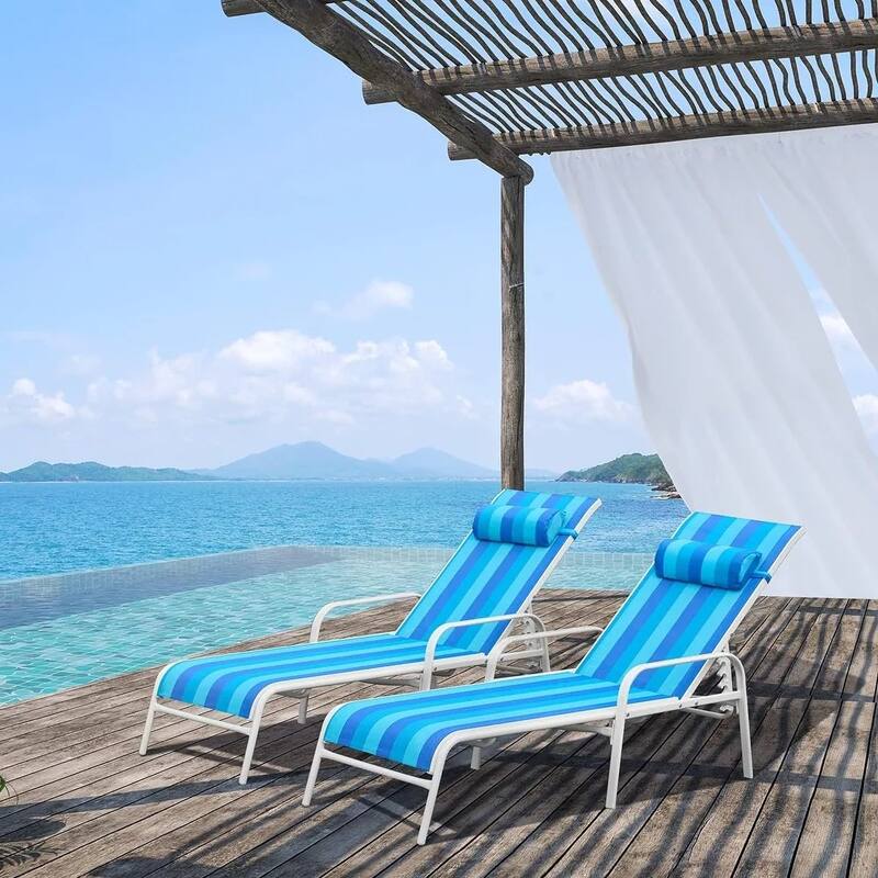 EROMMY 2-Pcs Outdoor Patio Recliner Chair Set, Featuring two Recliners, Blue - Blue