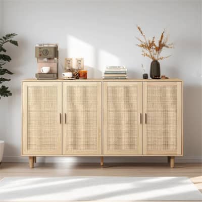 62.20"Elegant and Functional 4-Door Rattan Decorative Storage Cabinet